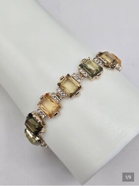 Swarovski Crystal Elements Gold Multicolor Bracelet Green Champagne 7.5 - 8.5 in